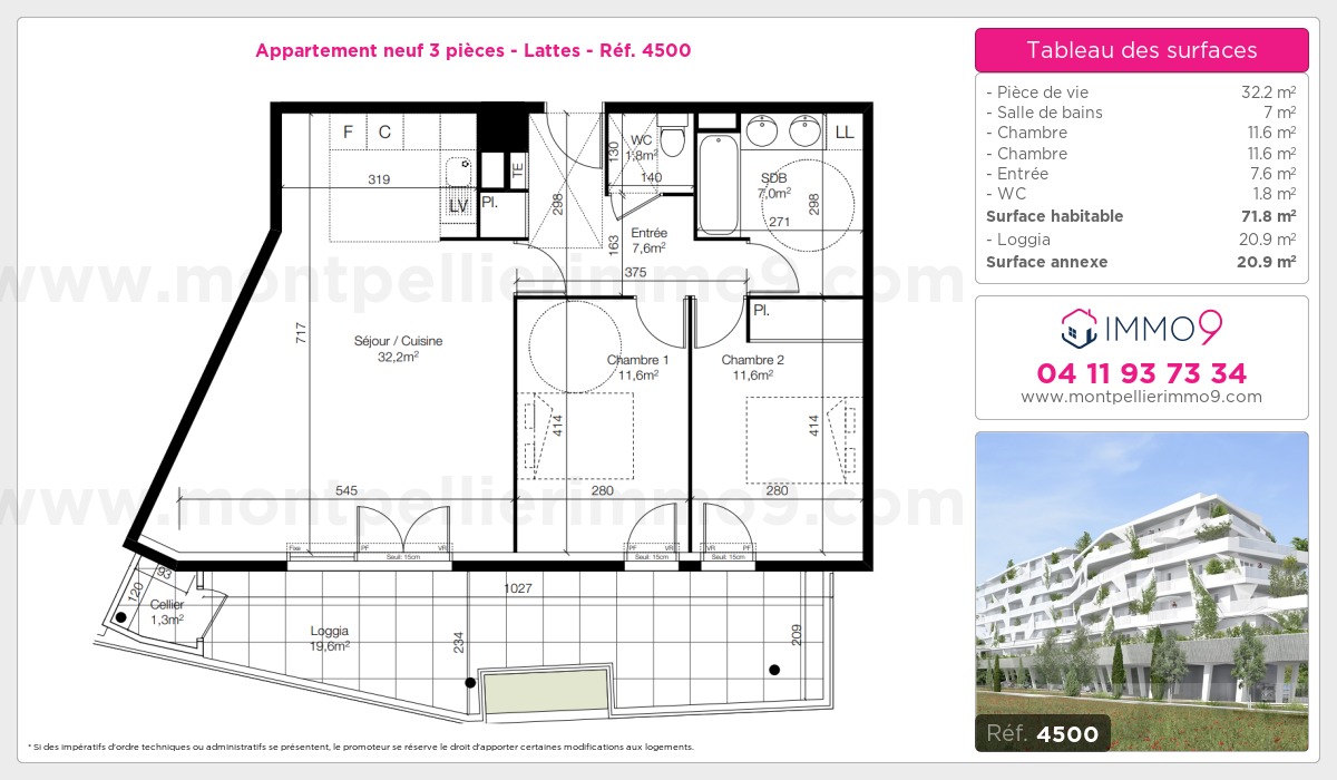 Plan et surfaces, Programme neuf Lattes Référence n° 4500