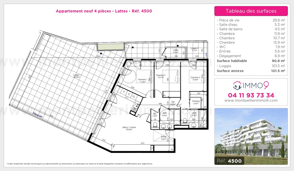 Plan et surfaces, Programme neuf Lattes Référence n° 4500