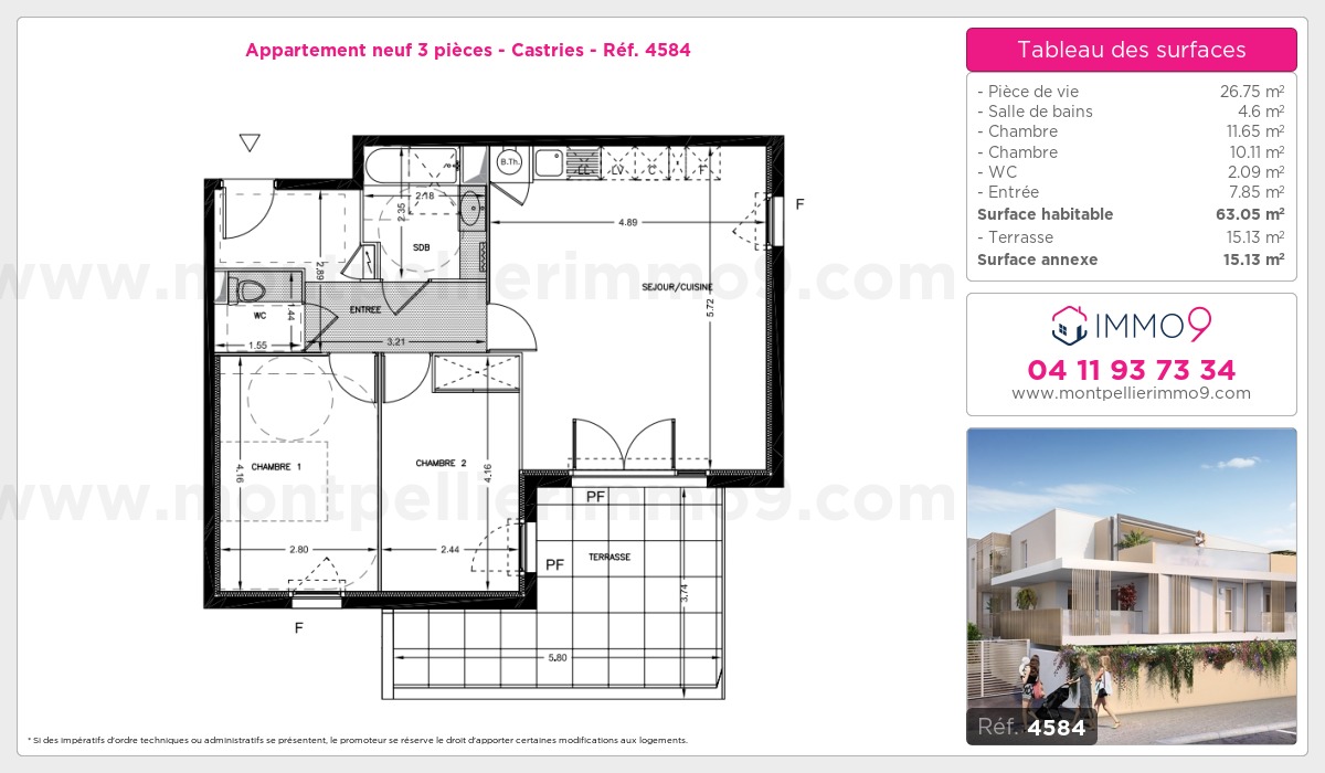 Plan et surfaces, Programme neuf Castries Référence n° 4584