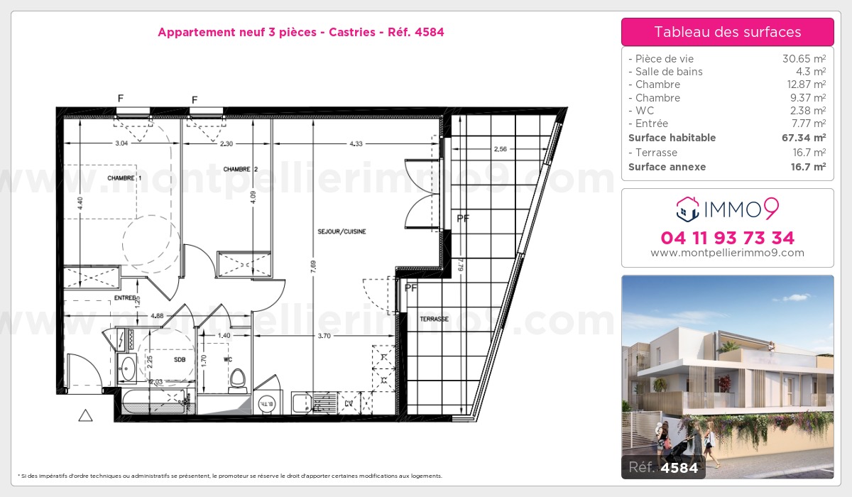 Plan et surfaces, Programme neuf Castries Référence n° 4584