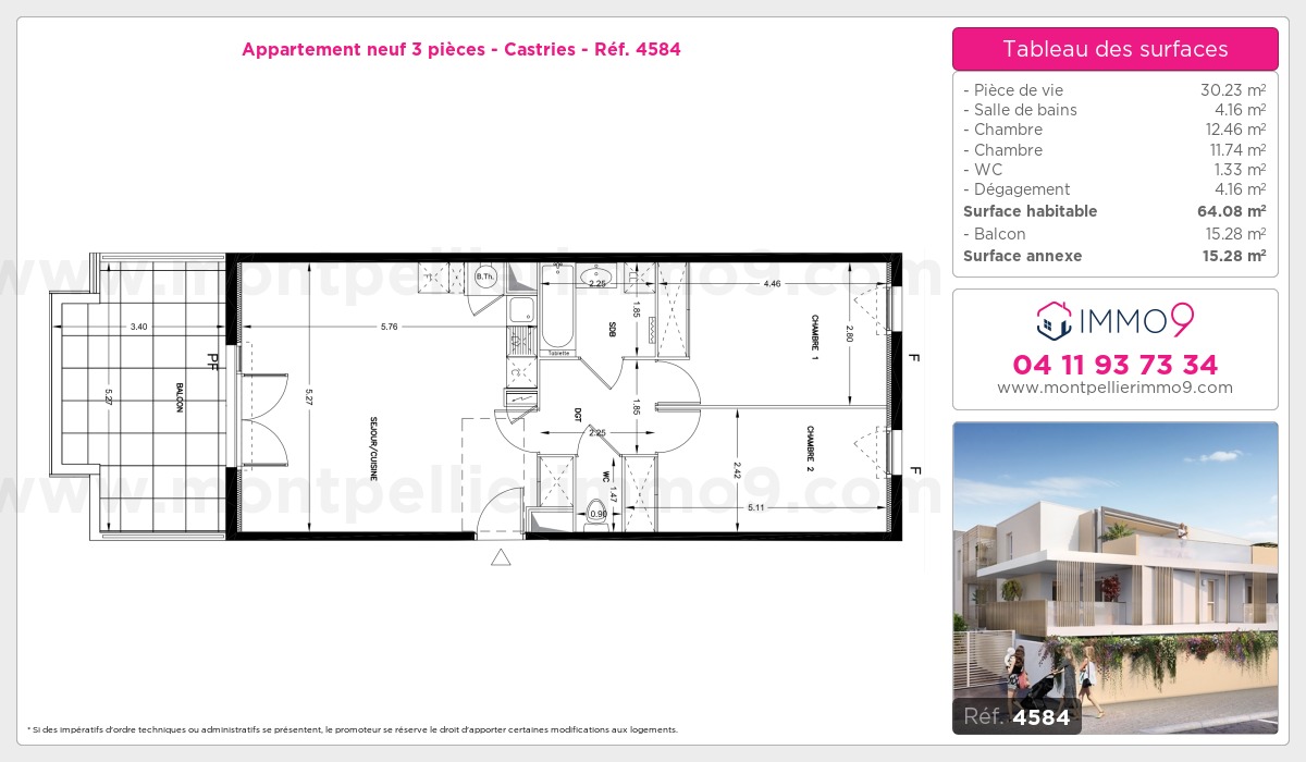 Plan et surfaces, Programme neuf Castries Référence n° 4584