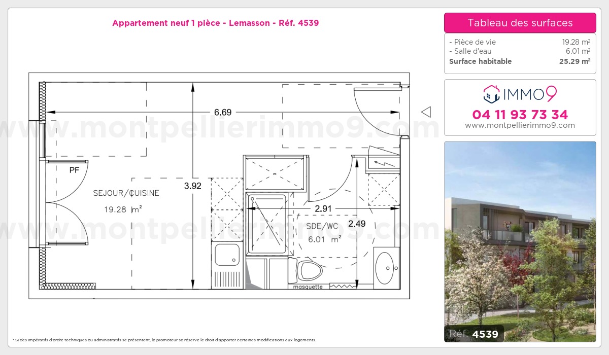 Plan et surfaces, Programme neuf Montpellier : Lemasson Référence n° 4539