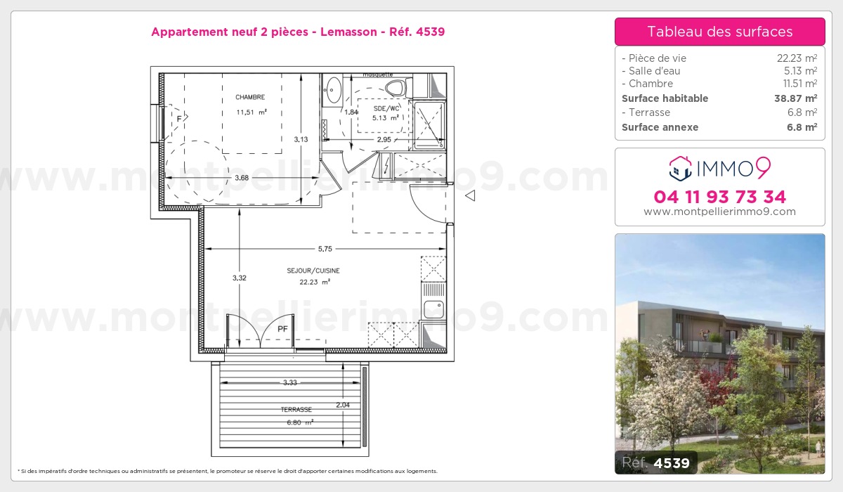 Plan et surfaces, Programme neuf Montpellier : Lemasson Référence n° 4539