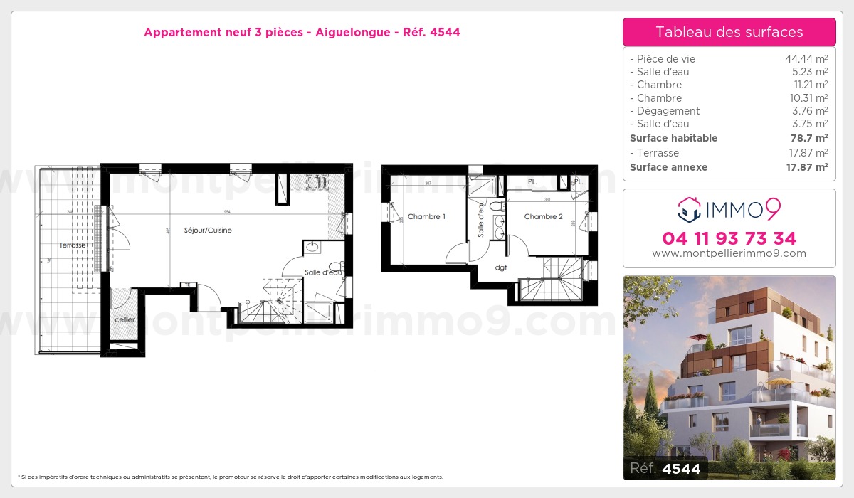 Plan et surfaces, Programme neuf Montpellier : Aiguelongue Référence n° 4544