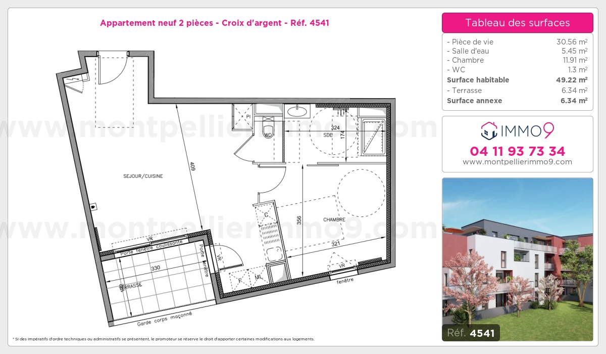 Plan et surfaces, Programme neuf Montpellier : Croix d'argent Référence n° 4541