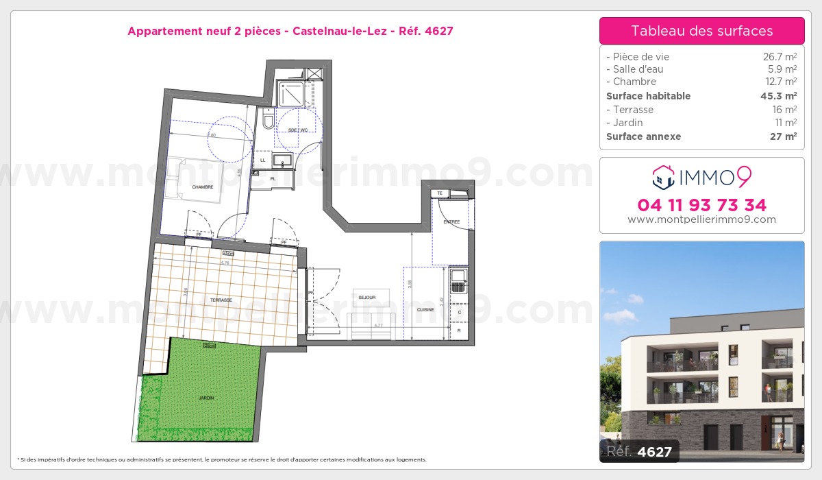 Plan et surfaces, Programme neuf Castelnau-le-Lez Référence n° 4627