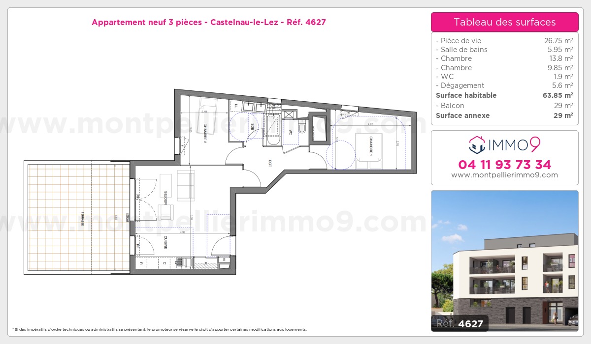 Plan et surfaces, Programme neuf Castelnau-le-Lez Référence n° 4627