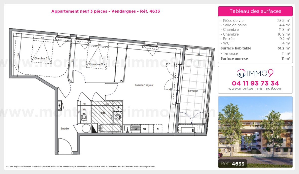 Plan et surfaces, Programme neuf Vendargues Référence n° 4633