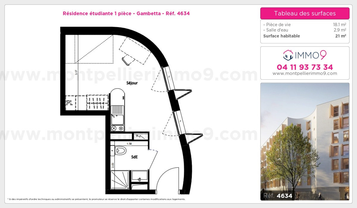 Plan et surfaces, Programme neuf Montpellier : Gambetta Référence n° 4634