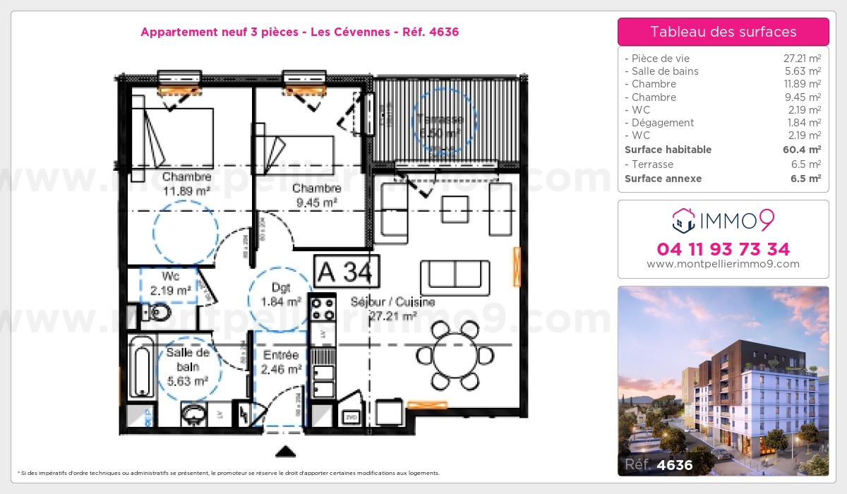 Plan et surfaces, Programme neuf Montpellier : Cévennes Référence n° 4636