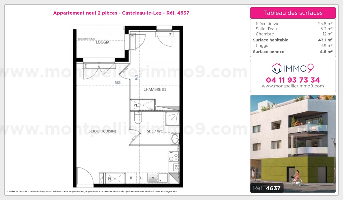 Plan et surfaces, Programme neuf Castelnau-le-Lez Référence n° 4637