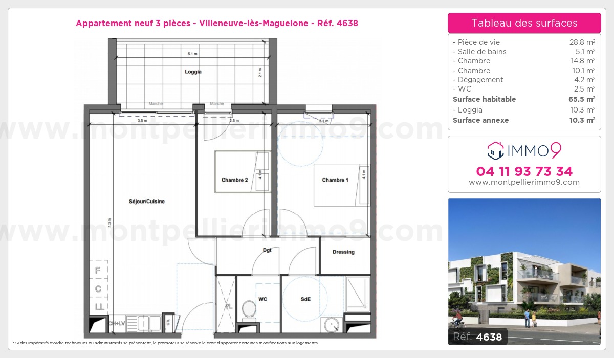 Plan et surfaces, Programme neuf Villeneuve-lès-Maguelone Référence n° 4638