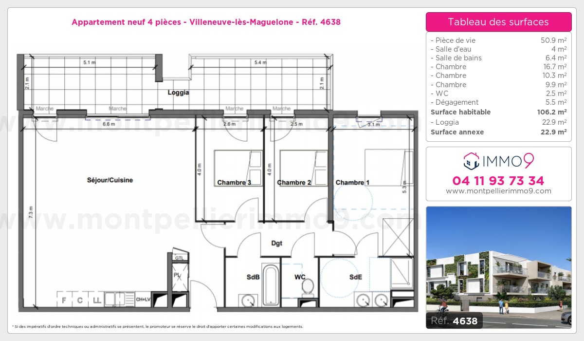 Plan et surfaces, Programme neuf Villeneuve-lès-Maguelone Référence n° 4638