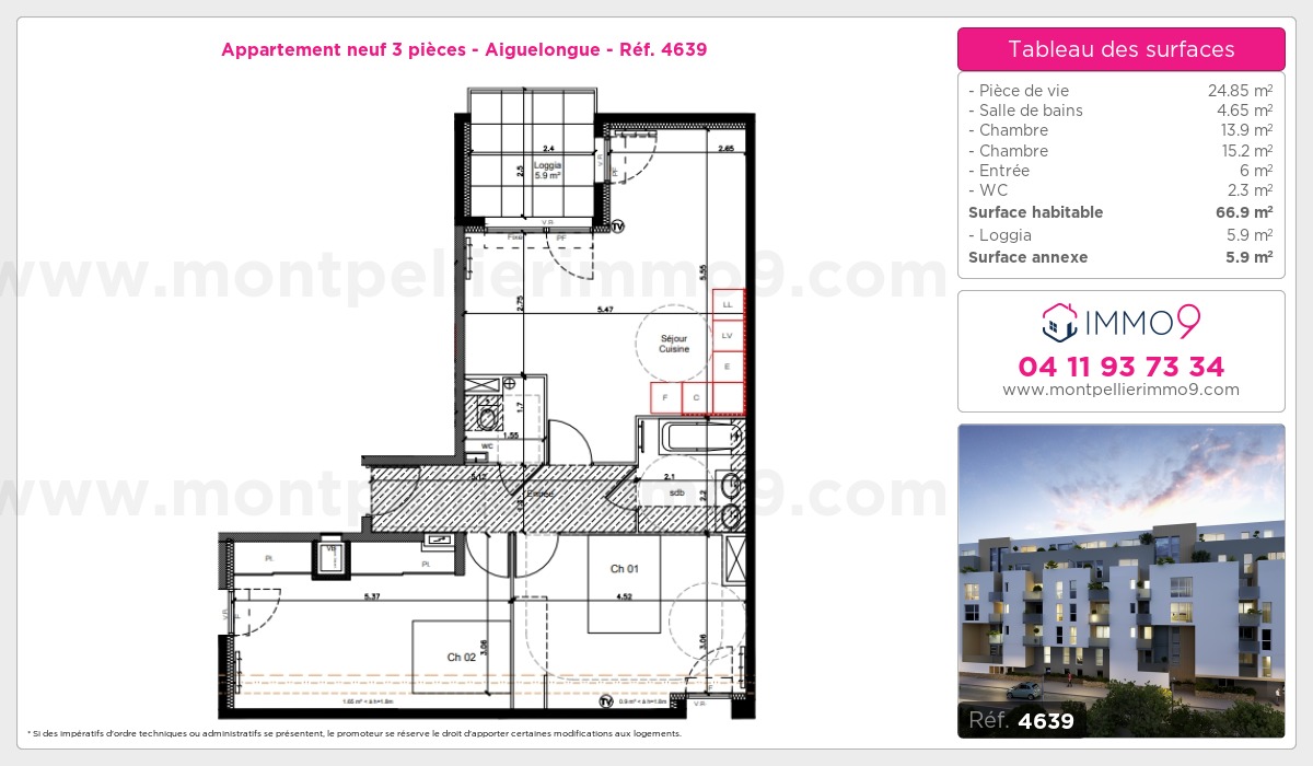 Plan et surfaces, Programme neuf Montpellier : Aiguelongue Référence n° 4639