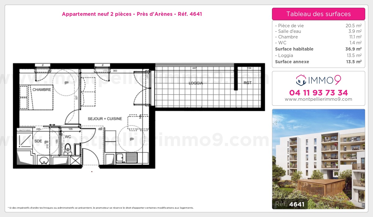 Plan et surfaces, Programme neuf Montpellier : Près d'Arènes Référence n° 4641