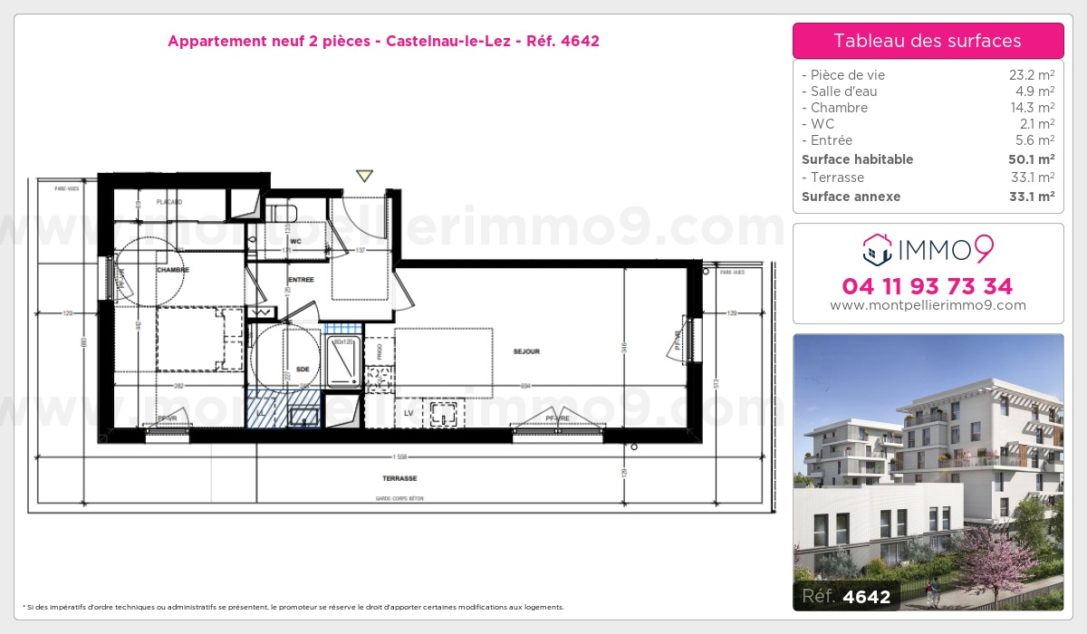Plan et surfaces, Programme neuf Castelnau-le-Lez Référence n° 4642