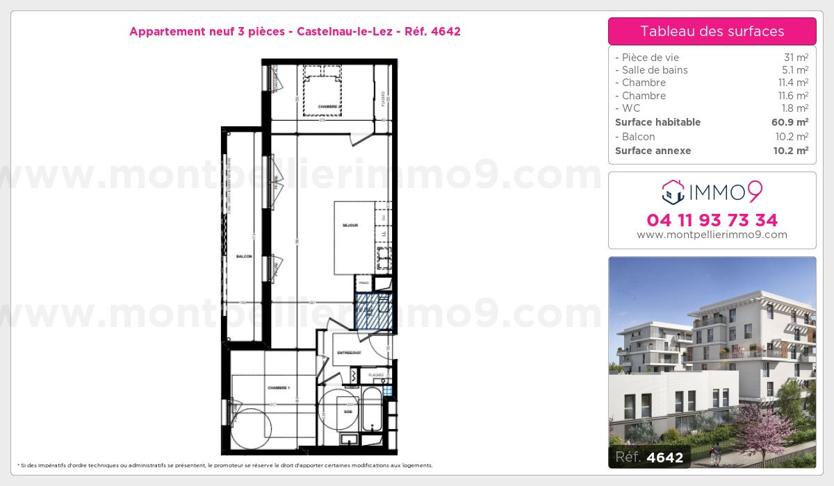 Plan et surfaces, Programme neuf Castelnau-le-Lez Référence n° 4642