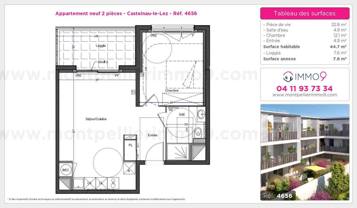 Plan et surfaces, Programme neuf Castelnau-le-Lez Référence n° 4656