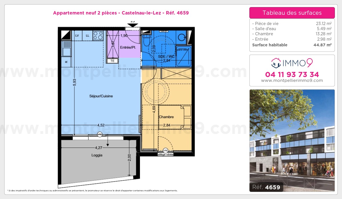 Plan et surfaces, Programme neuf Castelnau-le-Lez Référence n° 4659