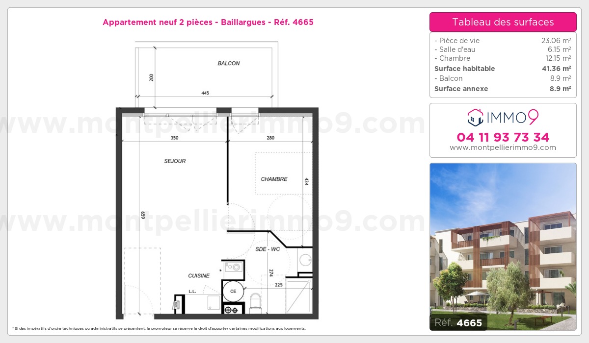 Plan et surfaces, Programme neuf Baillargues Référence n° 4665