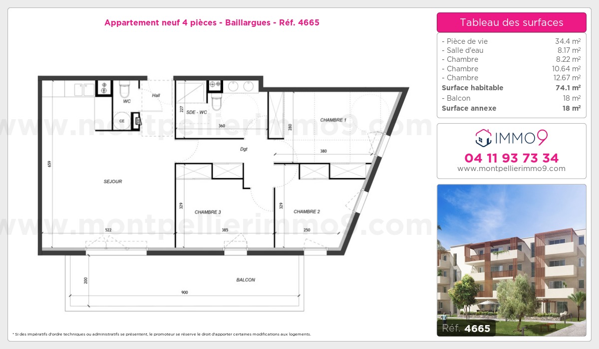 Plan et surfaces, Programme neuf Baillargues Référence n° 4665
