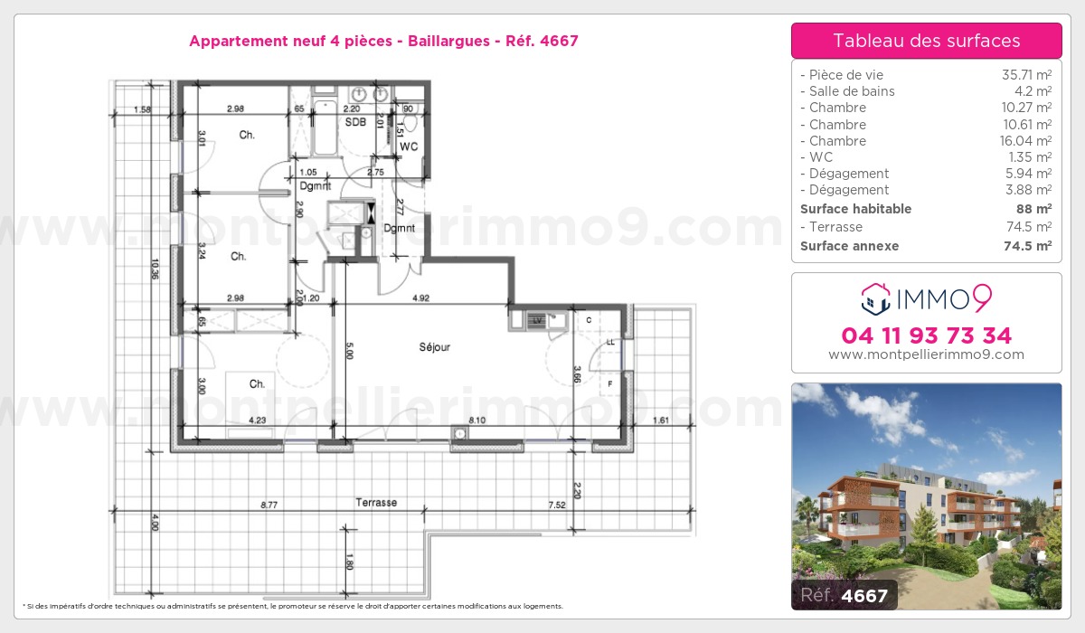 Plan et surfaces, Programme neuf Baillargues Référence n° 4667