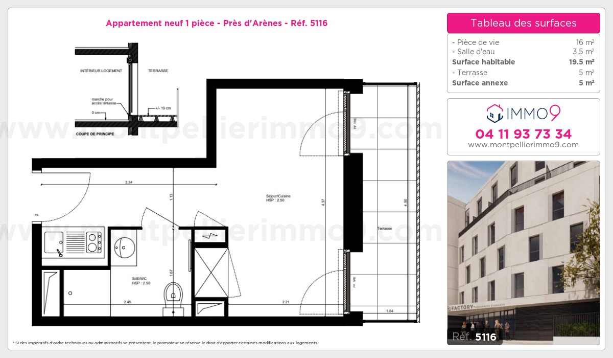 Plan et surfaces, Programme neuf Montpellier : Près d'Arènes Référence n° 5116