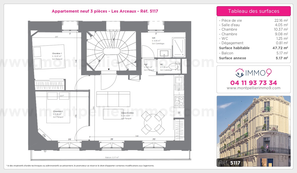 Plan et surfaces, Programme neuf Montpellier : Arceaux Référence n° 5117