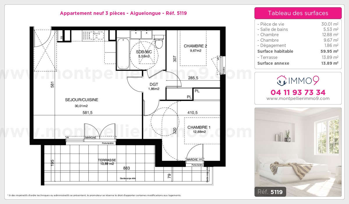 Plan et surfaces, Programme neuf Montpellier : Aiguelongue Référence n° 5119