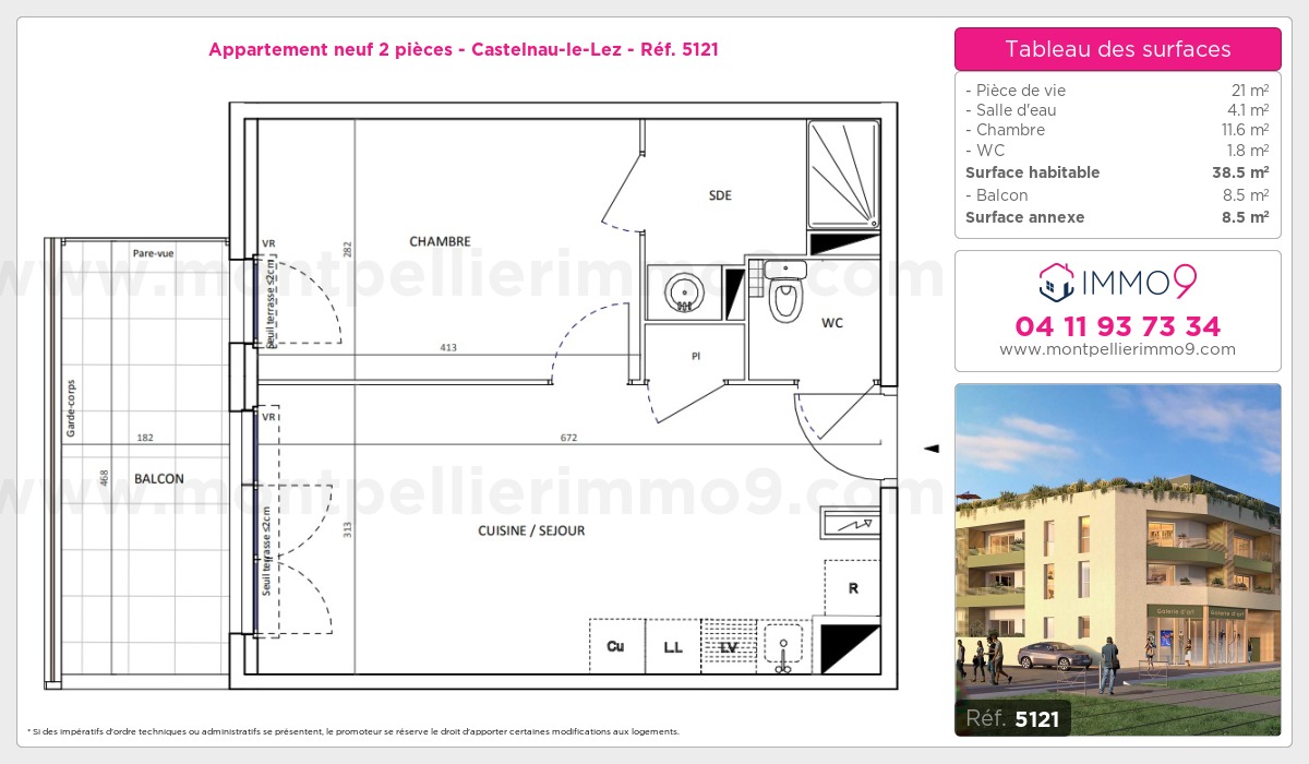 Plan et surfaces, Programme neuf Castelnau-le-Lez Référence n° 5121