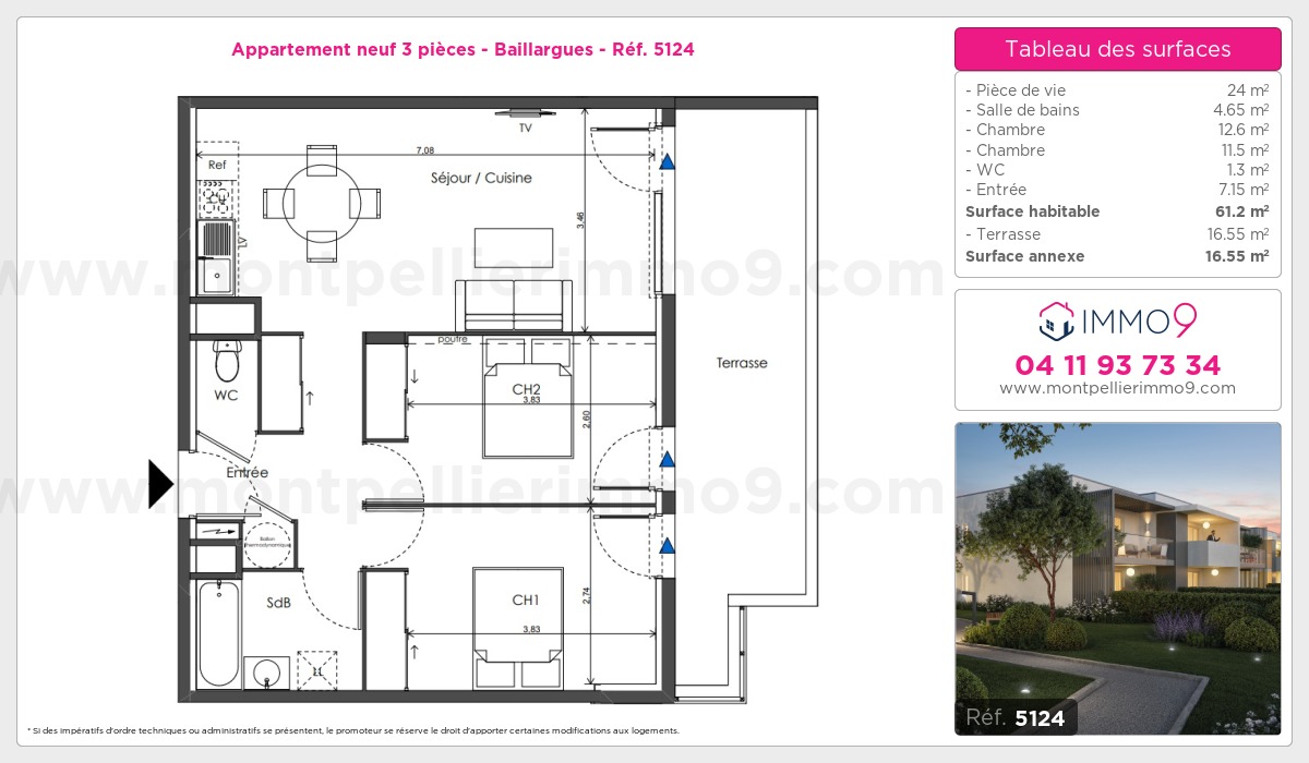 Plan et surfaces, Programme neuf Baillargues Référence n° 5124