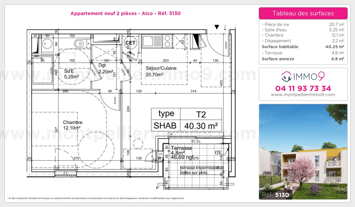 Plan et surfaces, Programme neuf Montpellier : Alco Référence n° 5130