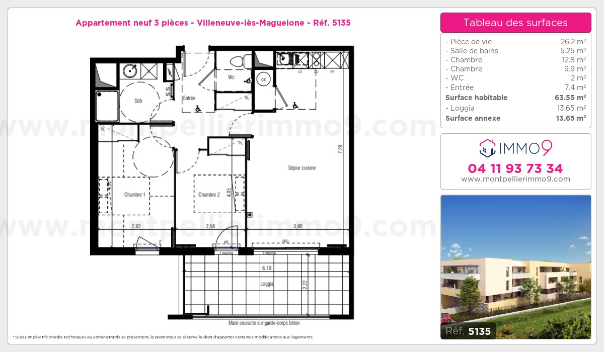 Plan et surfaces, Programme neuf Villeneuve-lès-Maguelone Référence n° 5135