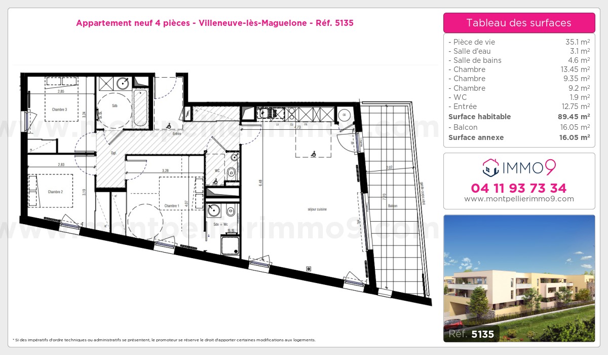 Plan et surfaces, Programme neuf Villeneuve-lès-Maguelone Référence n° 5135