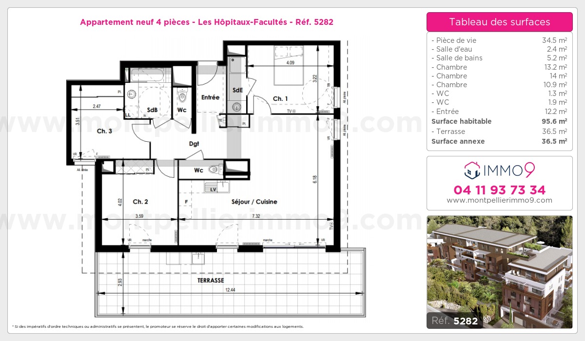 Plan et surfaces, Programme neuf Montpellier : Hôpitaux-Facultés Référence n° 5282
