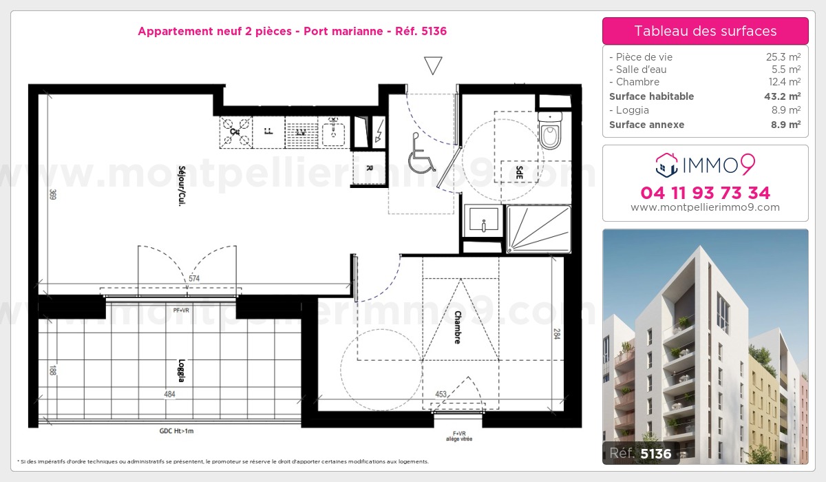 Plan et surfaces, Programme neuf Montpellier : Port marianne Référence n° 5136