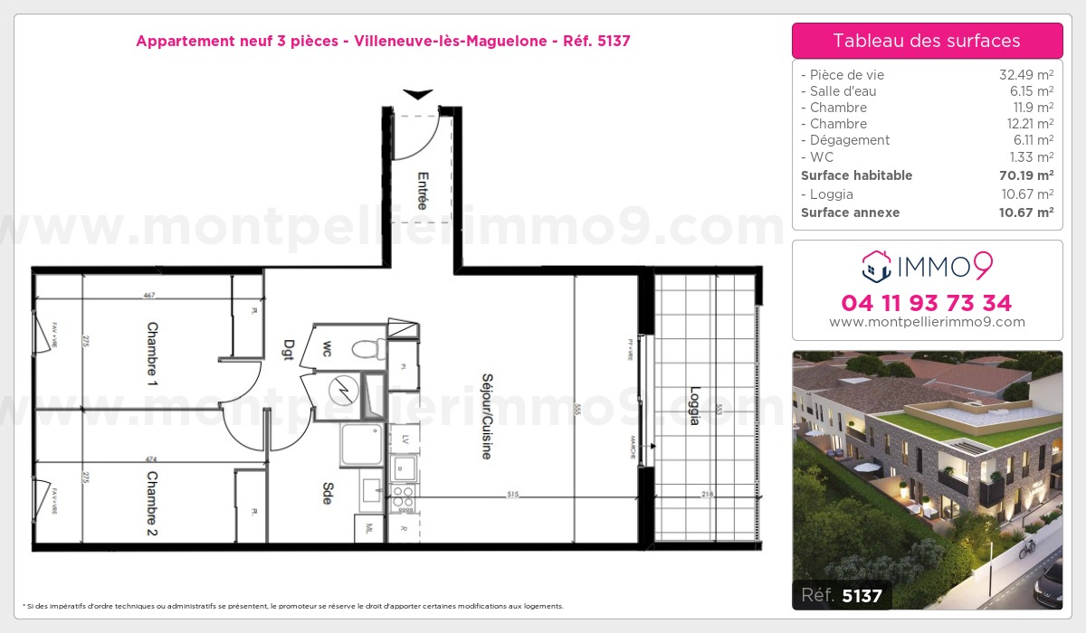 Plan et surfaces, Programme neuf Villeneuve-lès-Maguelone Référence n° 5137