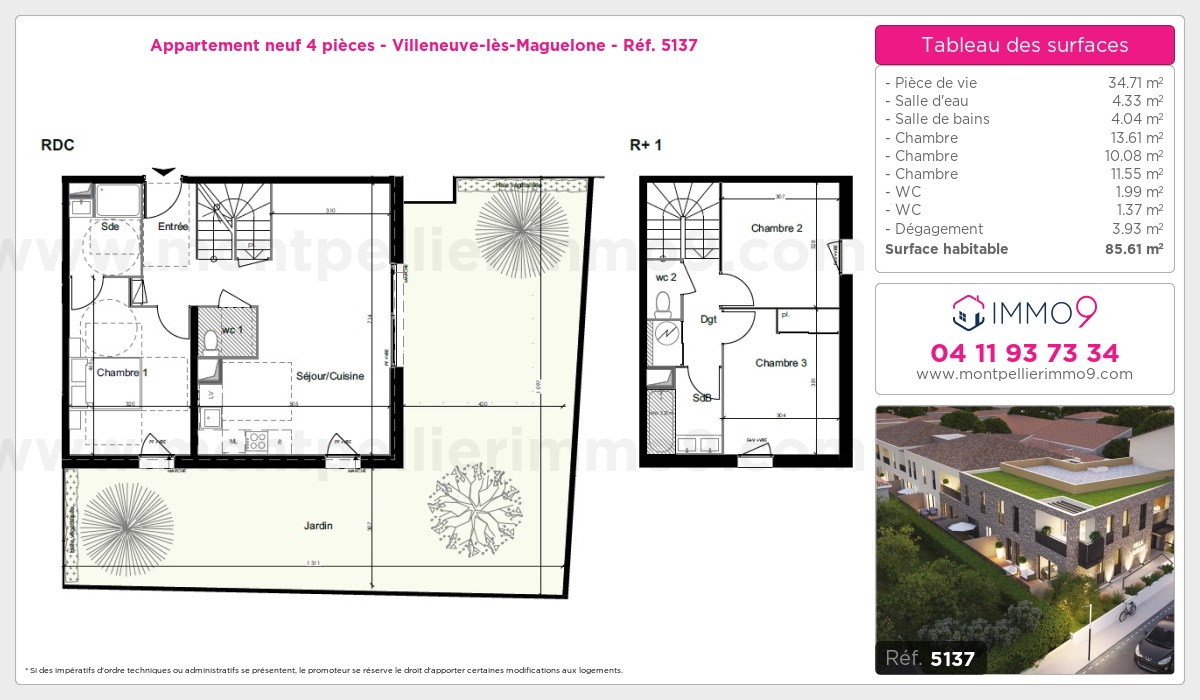 Plan et surfaces, Programme neuf Villeneuve-lès-Maguelone Référence n° 5137