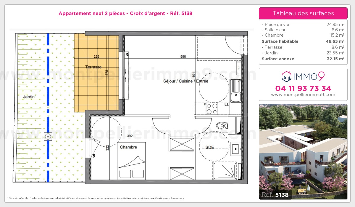 Plan et surfaces, Programme neuf Montpellier : Croix d'argent Référence n° 5138