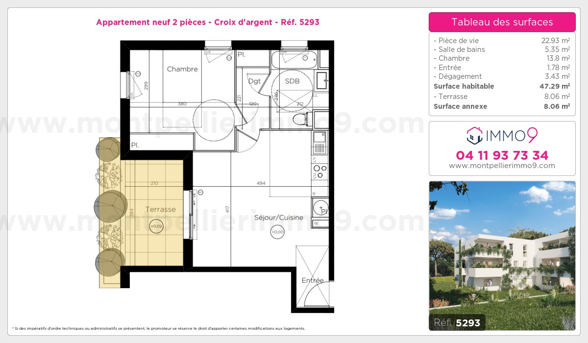 Plan et surfaces, Programme neuf Montpellier : Croix d'argent Référence n° 5293