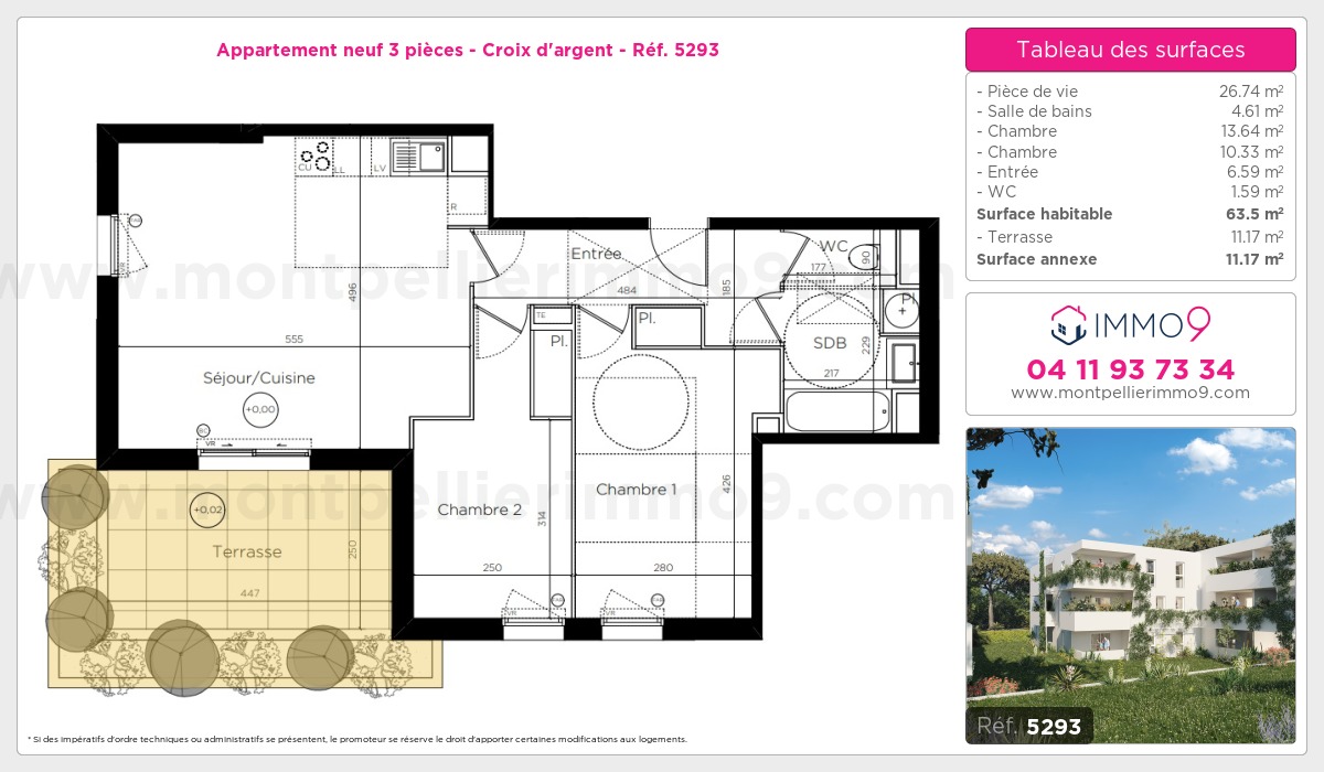 Plan et surfaces, Programme neuf Montpellier : Croix d'argent Référence n° 5293