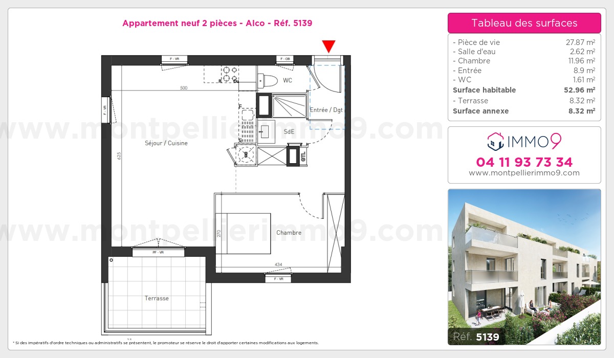 Plan et surfaces, Programme neuf Montpellier : Alco Référence n° 5139