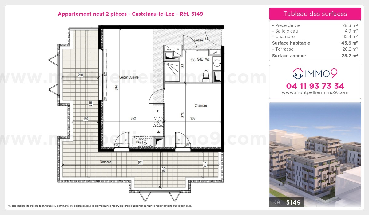 Plan et surfaces, Programme neuf Castelnau-le-Lez Référence n° 5149