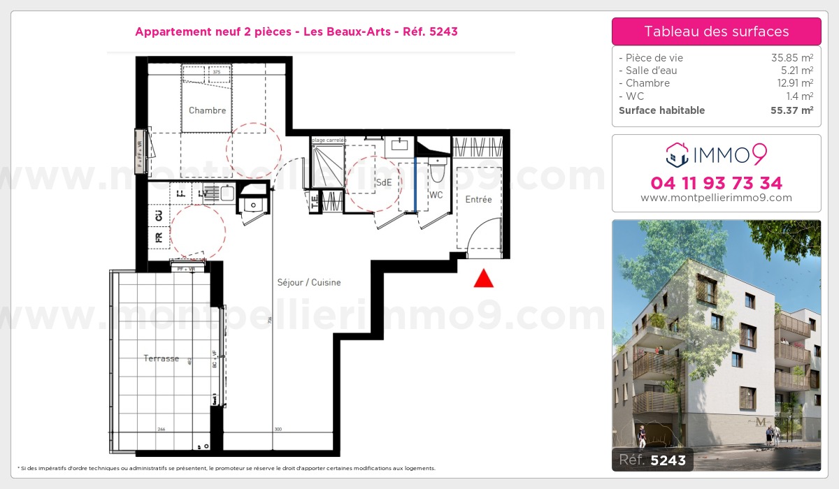 Plan et surfaces, Programme neuf Montpellier : Beaux-Arts Référence n° 5243