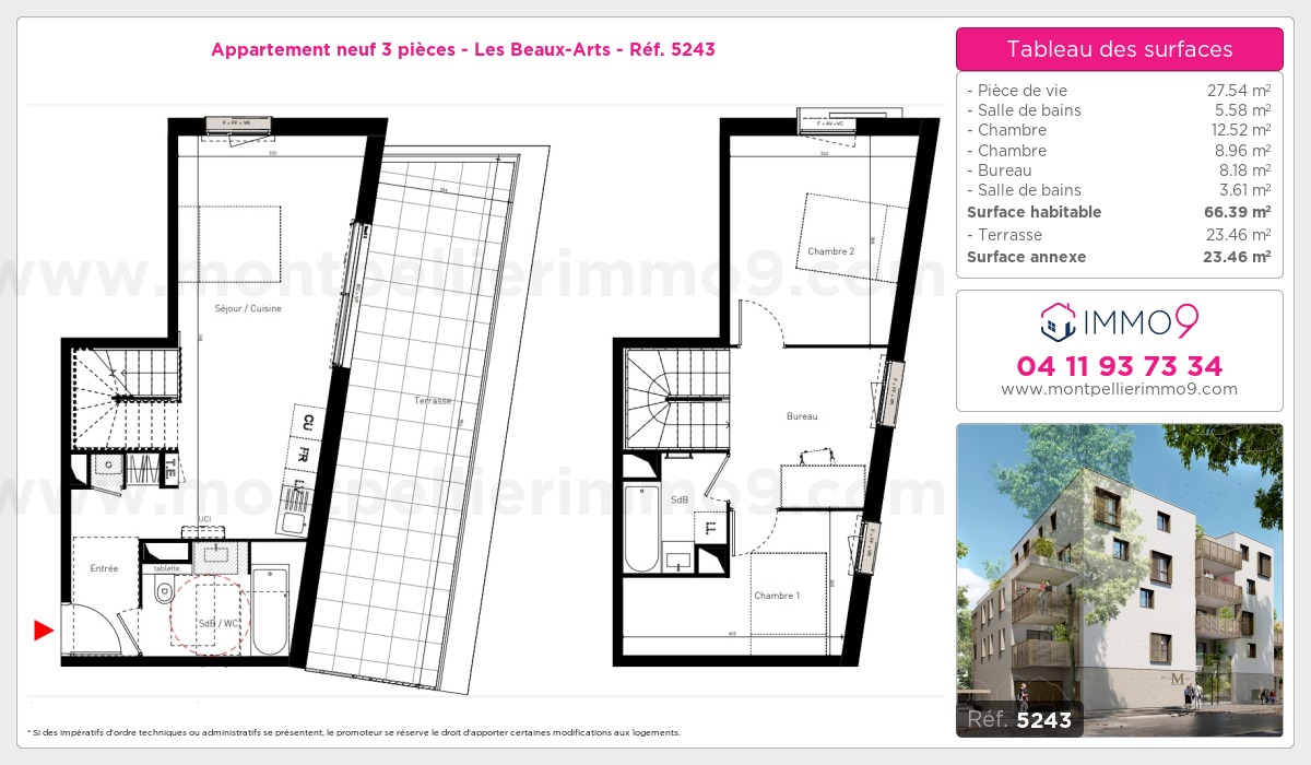 Plan et surfaces, Programme neuf Montpellier : Beaux-Arts Référence n° 5243