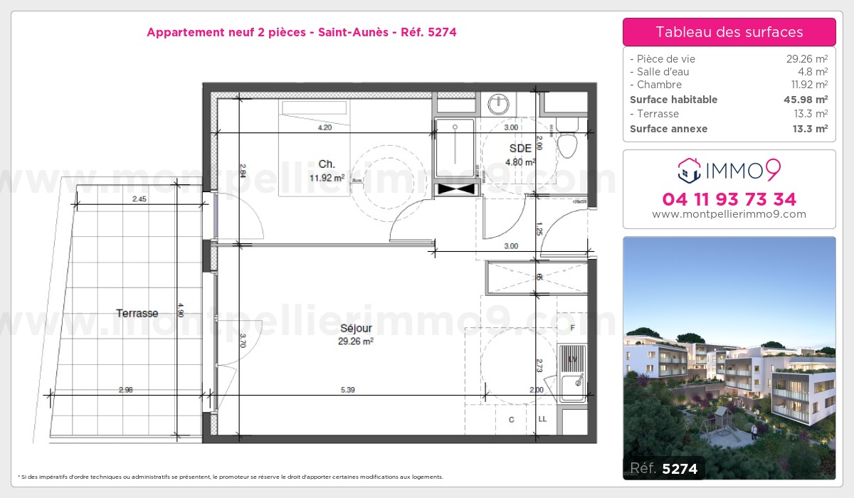 Plan et surfaces, Programme neuf Saint-Aunès Référence n° 5274