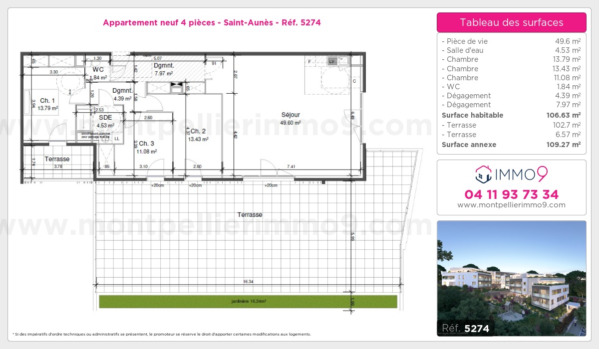 Plan et surfaces, Programme neuf Saint-Aunès Référence n° 5274