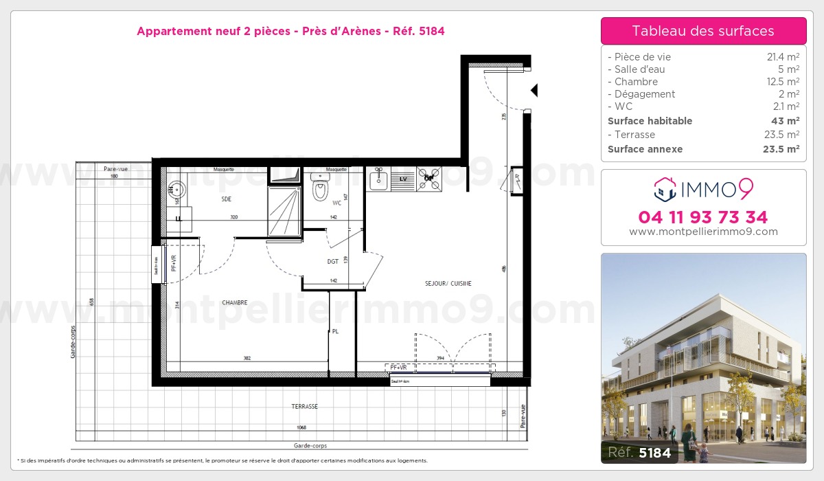 Plan et surfaces, Programme neuf Montpellier : Près d'Arènes Référence n° 5184