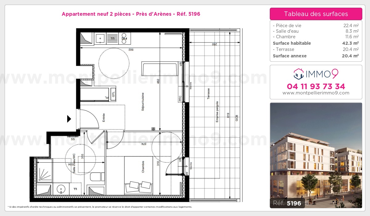 Plan et surfaces, Programme neuf Montpellier : Près d'Arènes Référence n° 5196