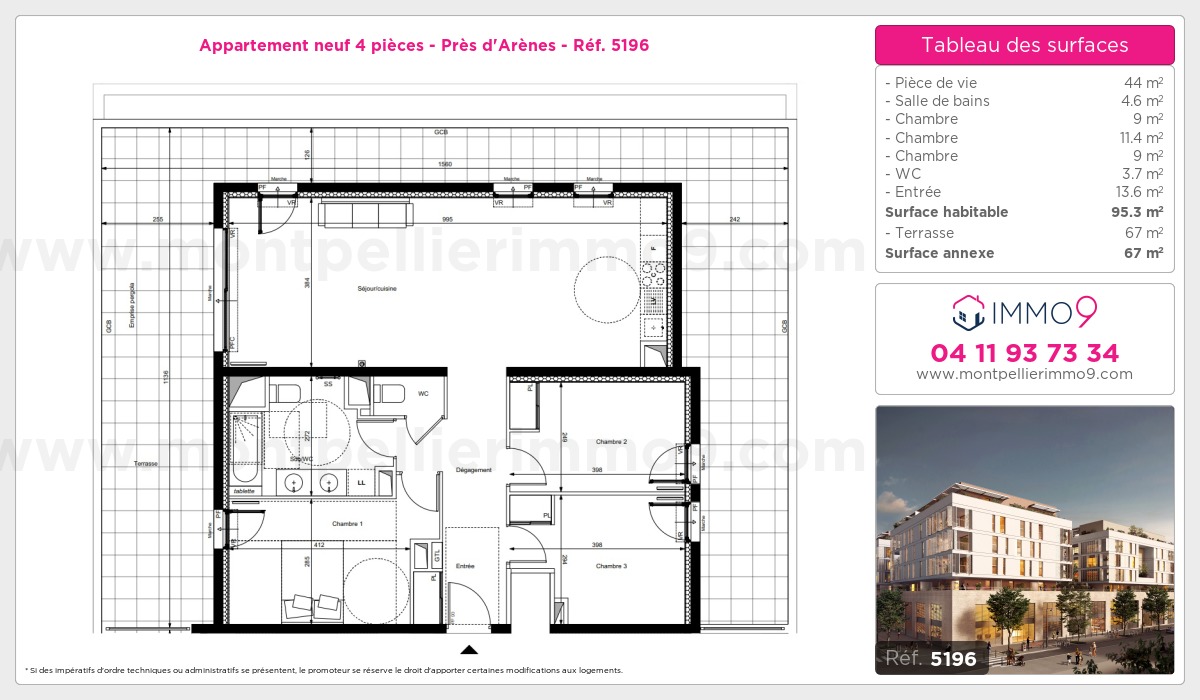 Plan et surfaces, Programme neuf Montpellier : Près d'Arènes Référence n° 5196